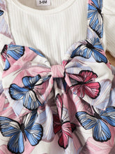 2pcs/Set Baby Girls Butterfly Print Short Sleeve Dress + Headband